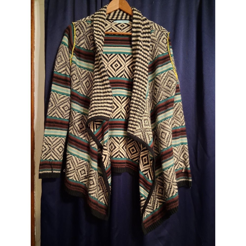 Maurice's Open Flutter Cardigan Aztec Diamond Stripes‎ L Inside Out